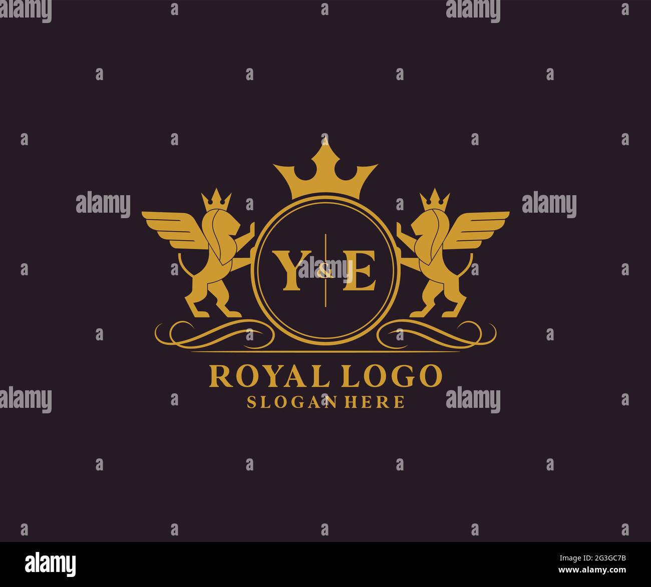 YE Letter Lion Royal Luxury Heraldic, Crest Logo template in arte vettoriale per Ristorante, Royalty, Boutique, Cafe, Hotel, Araldica, Gioielli, Moda e. Illustrazione Vettoriale