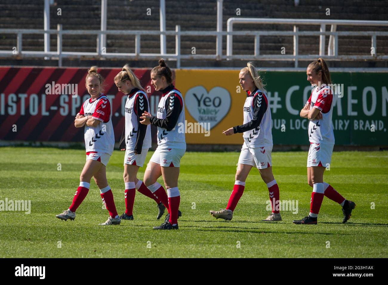 Bath, Inghilterra 04 aprile 2021. Barclays fa Women's Super League match tra Bristol City e Arsenal, giocato a Twerton Park, Bath. Foto Stock