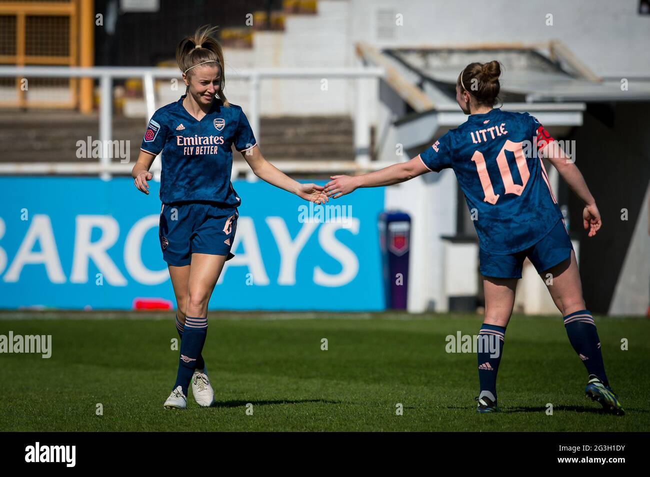 Bath, Inghilterra 04 aprile 2021. Barclays fa Women's Super League match tra Bristol City e Arsenal, giocato a Twerton Park, Bath. Foto Stock