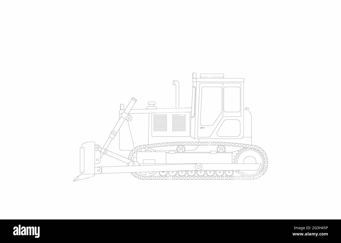 Un'immagine di contorno di un bulldozer in oca isolato su uno sfondo bianco. Illustrazione. Foto Stock