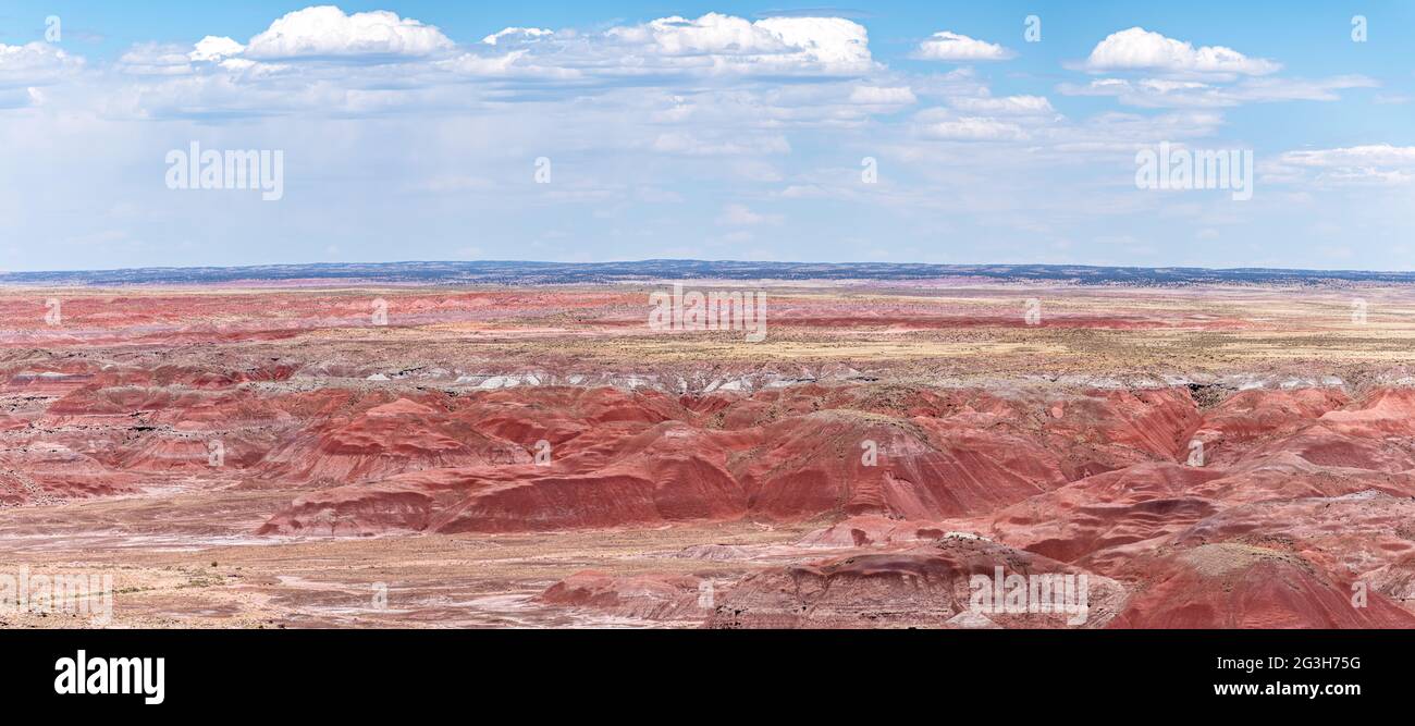 La vista panoramica sulle montagne del Parco Nazionale del deserto dipinto mostra la splendida formazione geologica, i motivi e i colori che danno il nome a questo parco. Foto Stock