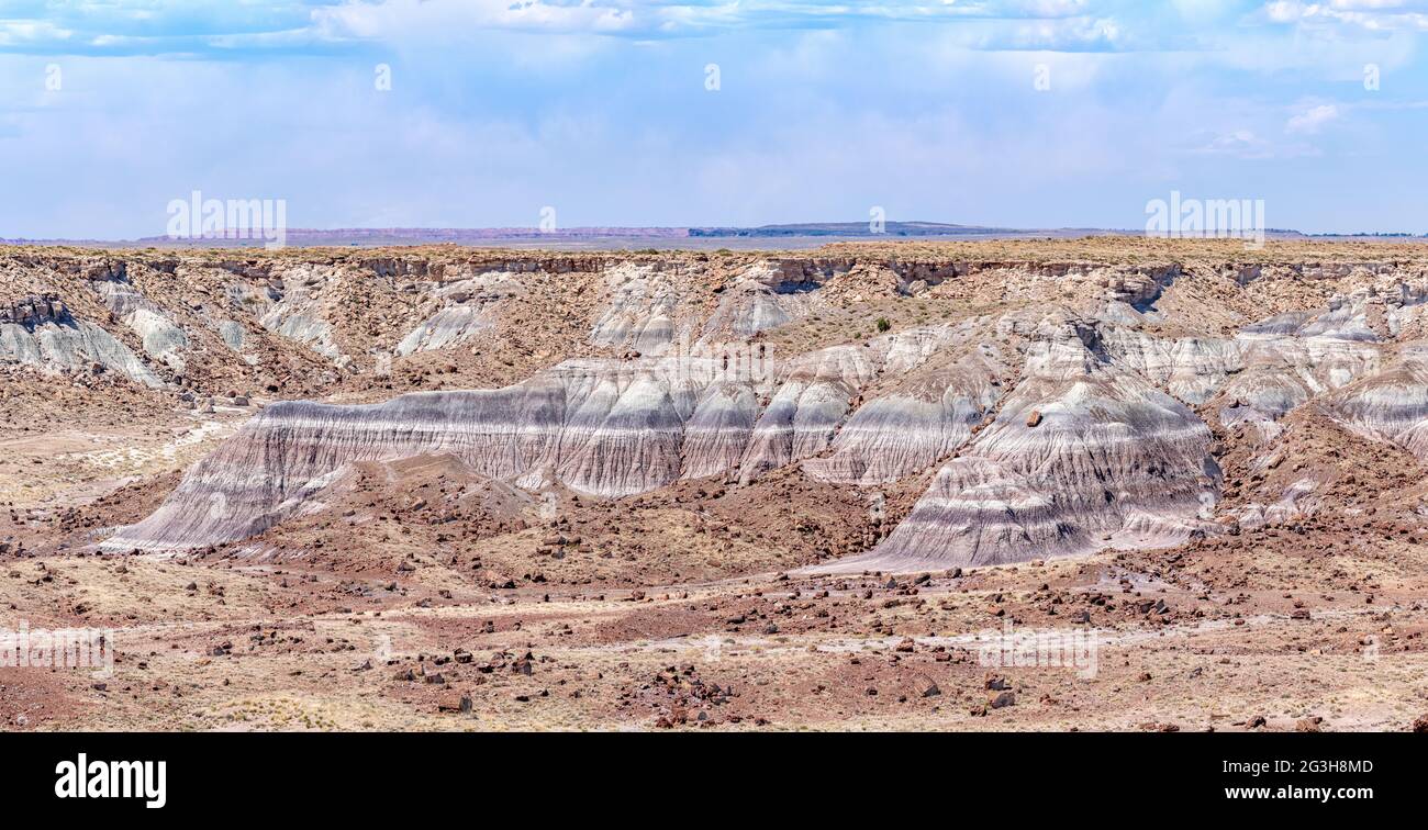 La vista panoramica sulle montagne del Parco Nazionale del deserto dipinto mostra la splendida formazione geologica, i motivi e i colori che danno il nome a questo parco. Foto Stock