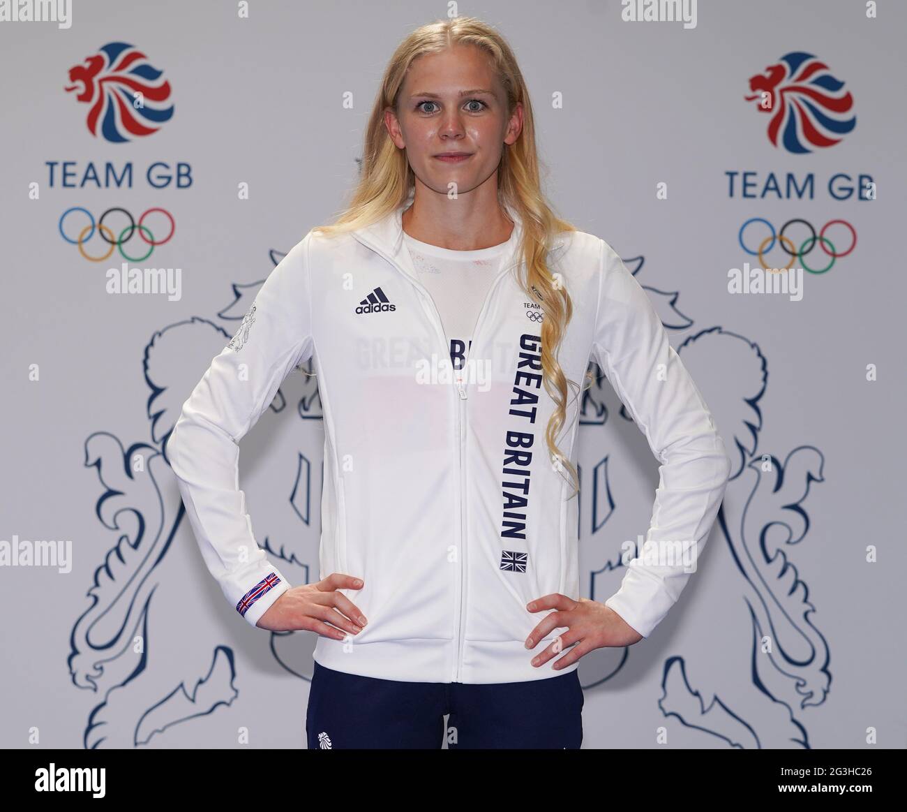 Lucy Hope durante la sessione di kitting out per le Olimpiadi di Tokyo 2020 al Birmingham NEC, Regno Unito. Data immagine: Mercoledì 16 giugno 2021. Foto Stock