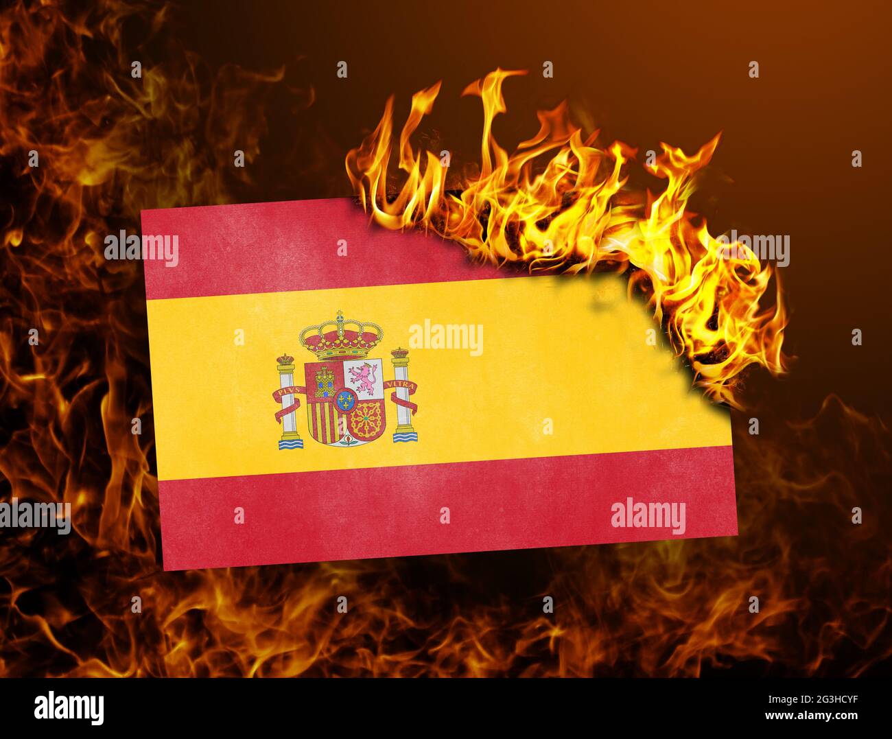 Bandiera che brucia - Spagna Foto Stock