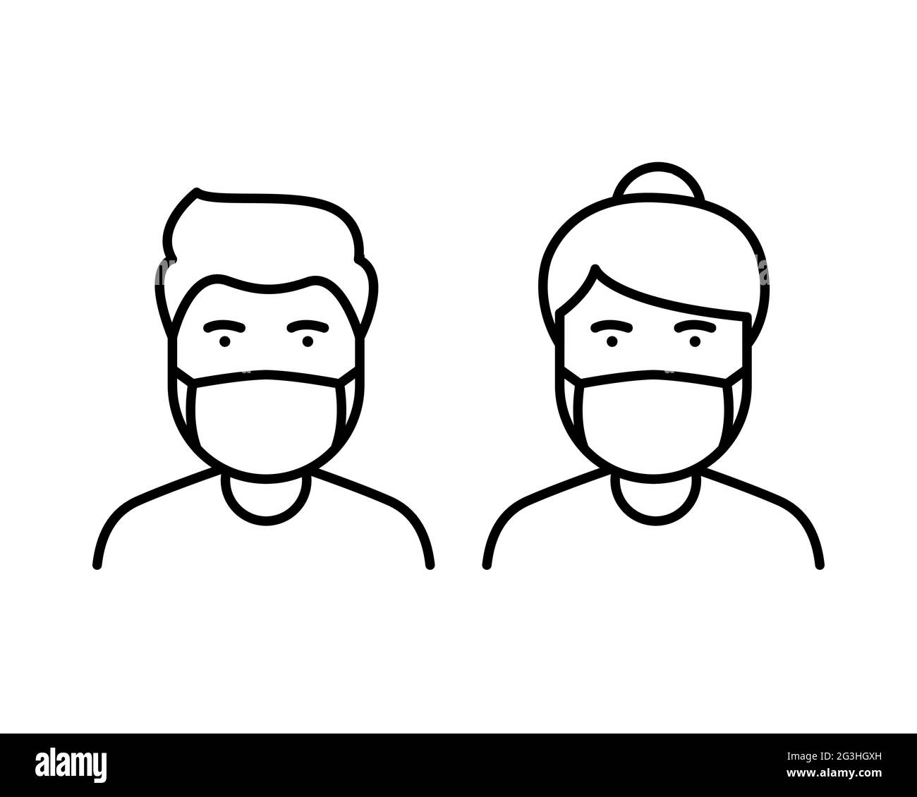 Un uomo e una donna indossano una maschera per evitare il vettore icona Covid-19 Illustrazione Vettoriale