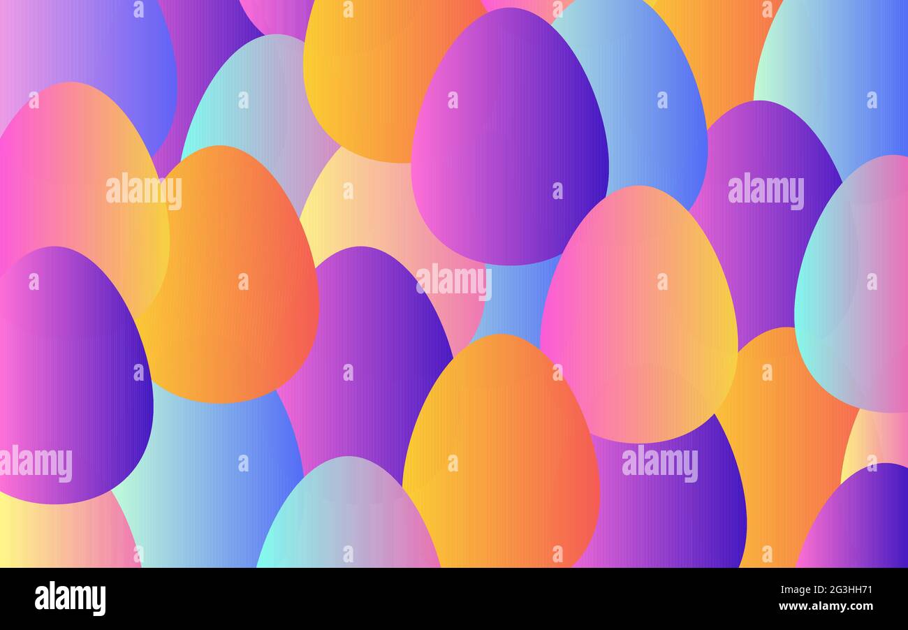 Banner gradiente pasquale. Felice Pasqua arcobaleno sfondo pastello. Uovo di gradiente colorato. Colori di tendenza, poster luminoso, uova multicolore, banner vacanze Illustrazione Vettoriale