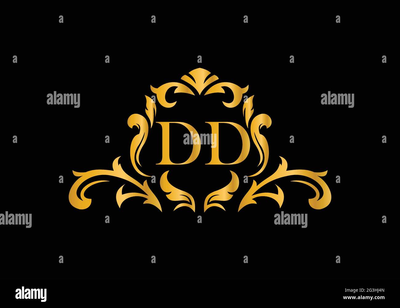 Lettere in alfabeto di lusso DD. Alfabeto floreale dorato . Le iniziali del monogramma perfettamente per gli inviti di nozze, il biglietto di auguri, il logo ed altro disegno. Illustrazione Vettoriale