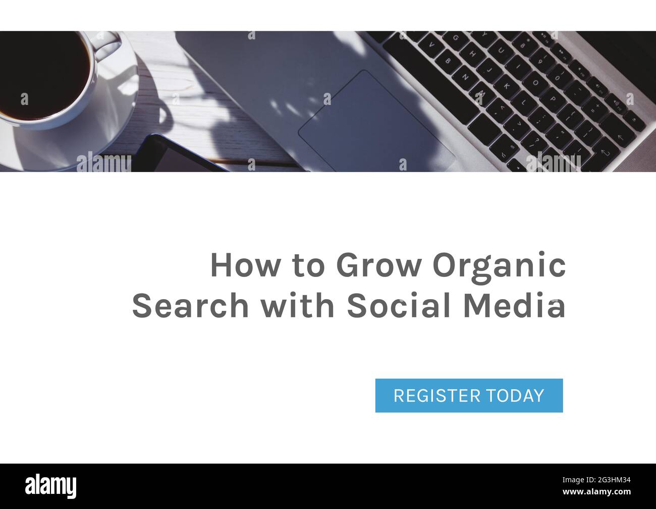 Composizione di come crescere organico testo di ricerca e ora pulsante di registrazione con laptop sulla scrivania, su bianco Foto Stock