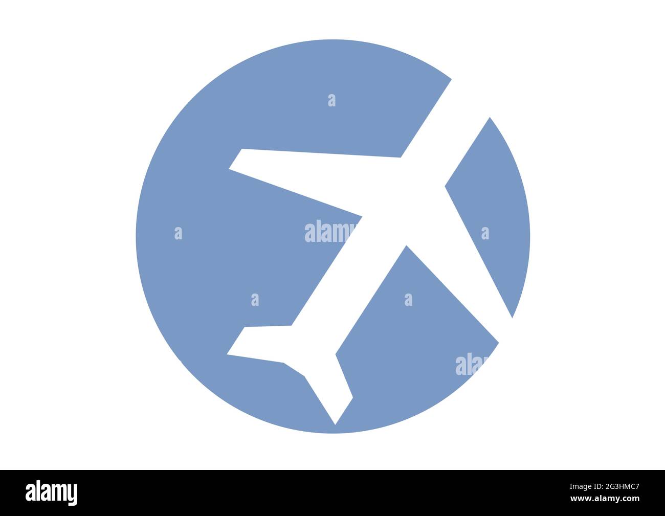 Composizione della silhouette dell'aeroplano in terra blu su sfondo bianco Foto Stock