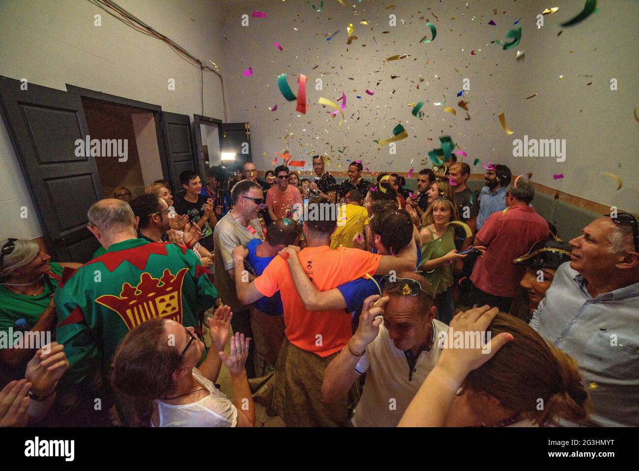 Danza dei Nans Nous nel festival Patum de Berga, patrimonio culturale immateriale mondiale dell'UNESCO (Barcellona, Catalogna, Spagna) Foto Stock