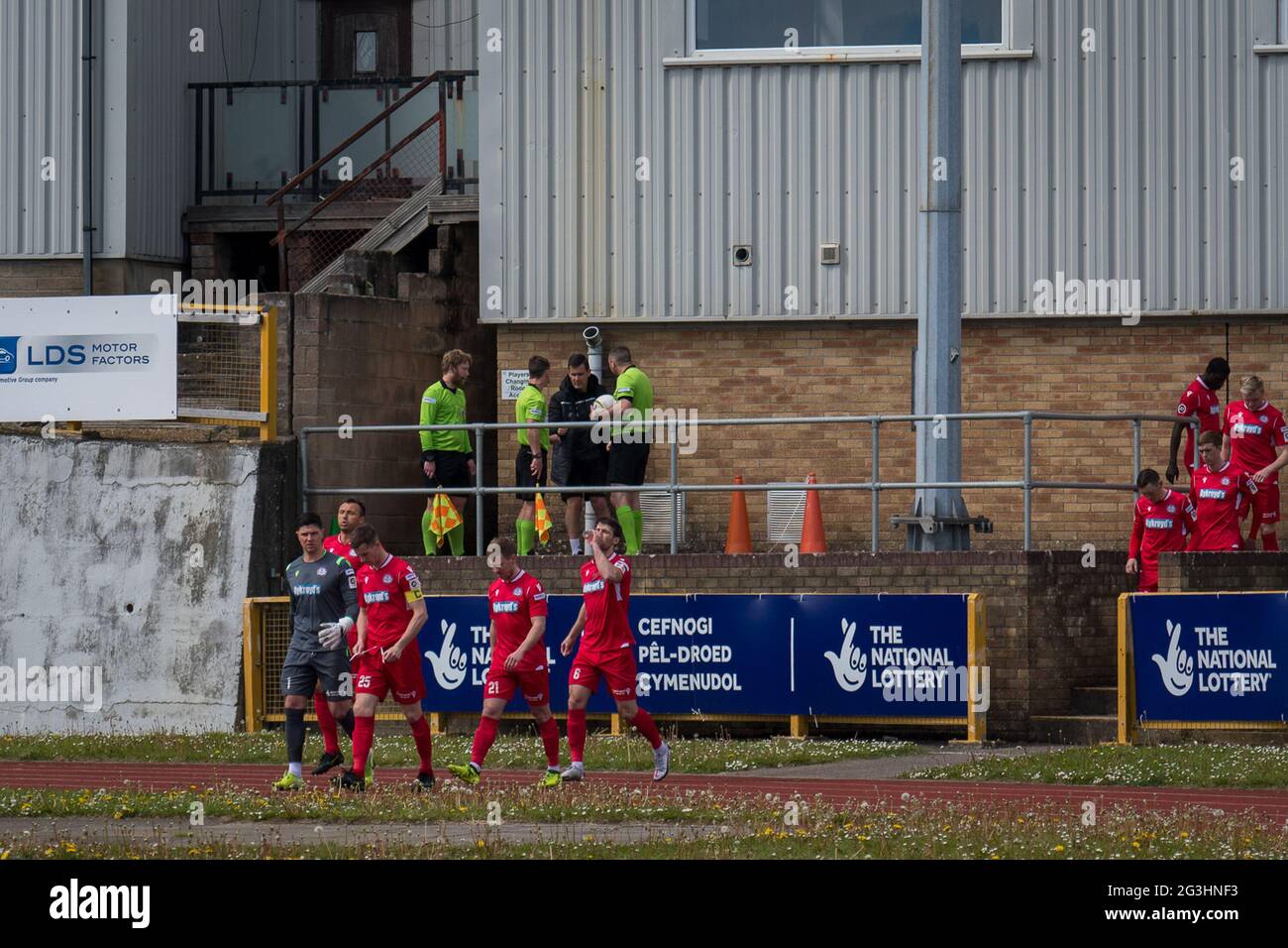 Barry, Galles 01 maggio 2021. JD Cymru Premier Championship Conference match tra Barry Town United e Bala Town, giocato al Jenner Park. Foto Stock