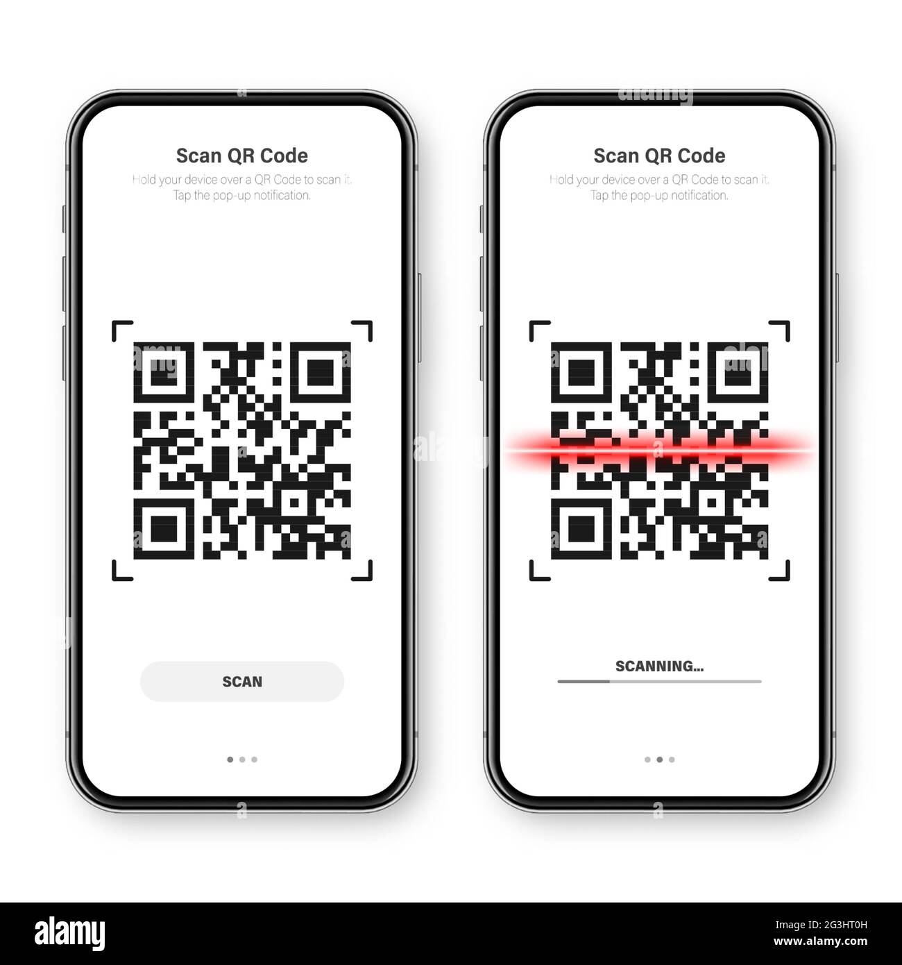 Scanner per codici QR, applicazione di lettura per smartphone. Codice di identificazione. Numero di serie, ID prodotto con informazioni digitali. Negozio, supermercato scansione Illustrazione Vettoriale