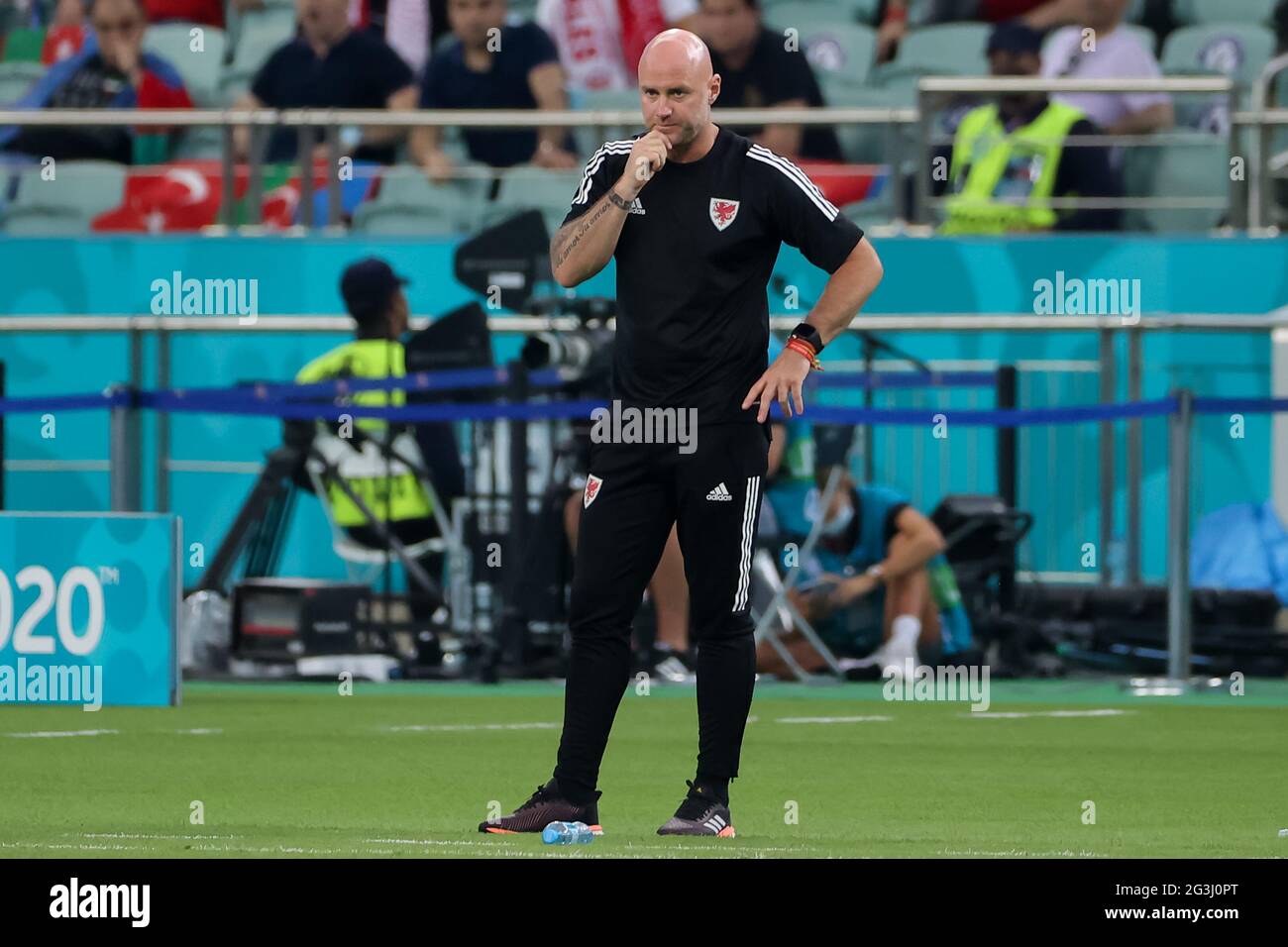 BAKU, AZERBAIGIAN - GIUGNO 16: Coach Rob Page of Wales durante il Campionato UEFA Euro 2020 Gruppo A partita tra la Nazionale della Turchia e la Nazionale del Galles allo Stadio Olimpico di Baku il 16 giugno 2021 a Baku, Azerbaigian (Foto di Orange Pictures) Foto Stock