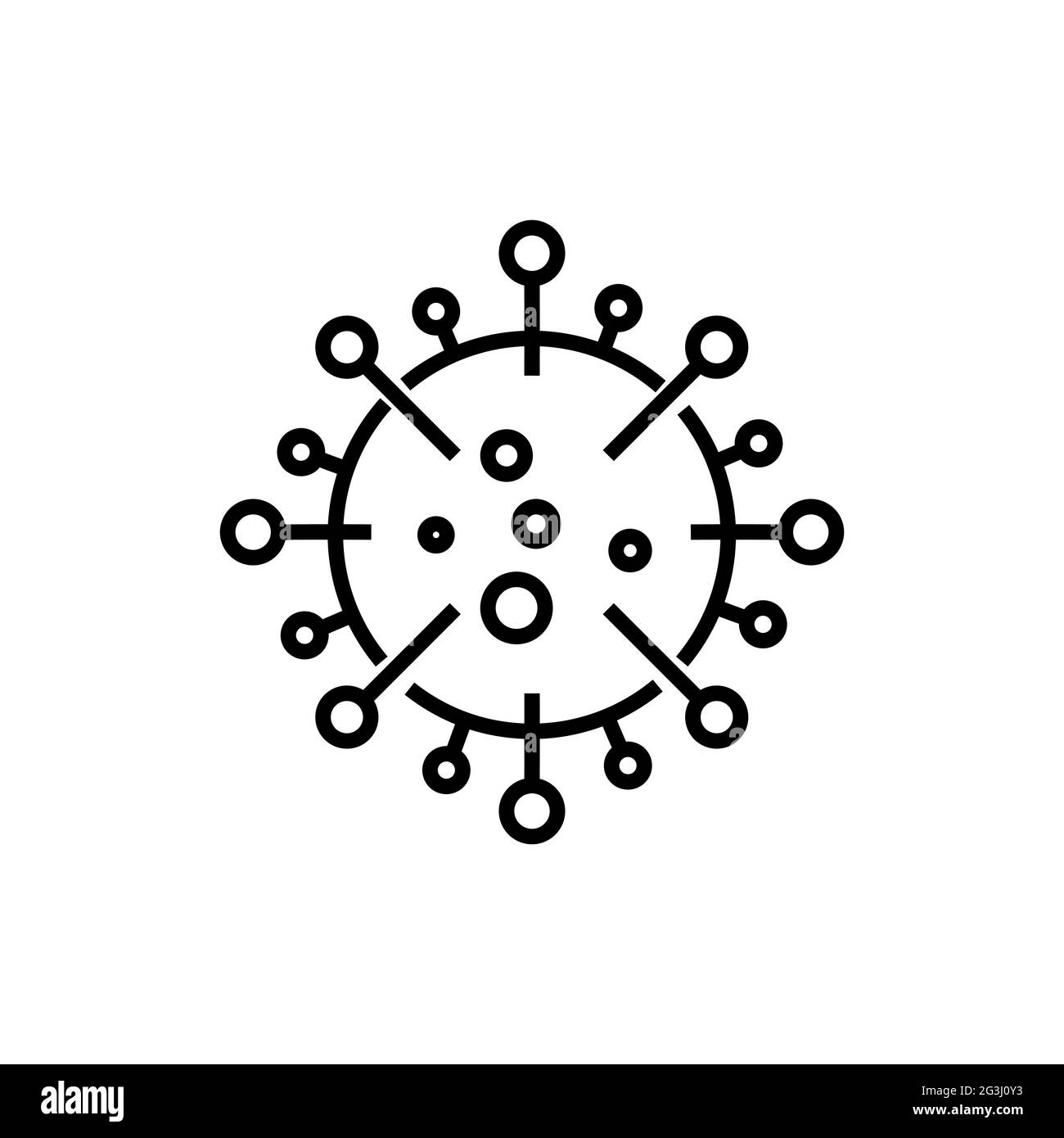 icona del virus corona, simbolo del virus corona con striscia nera e sfondo bianco. Illustrazione vettoriale Illustrazione Vettoriale
