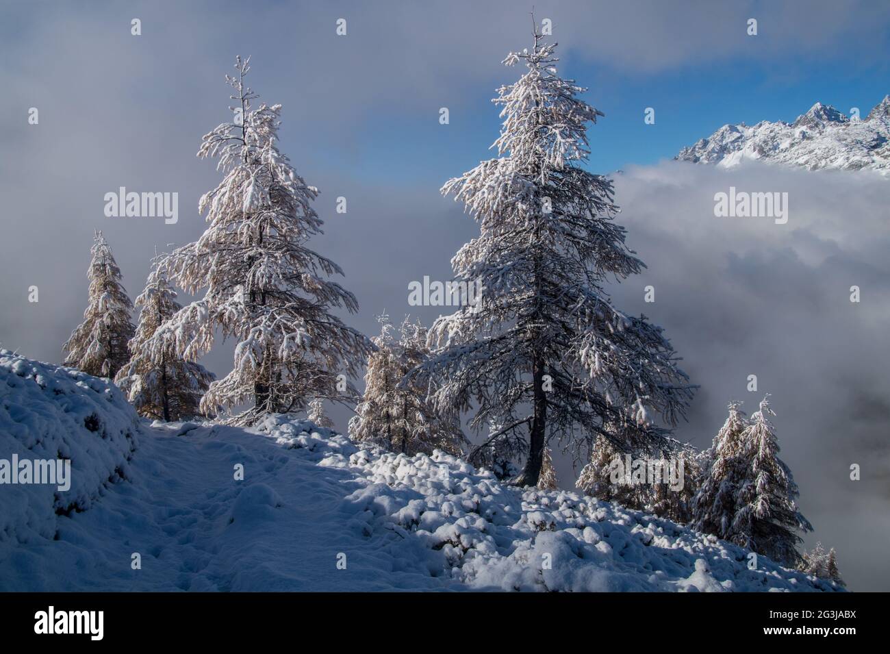 Autunno e inverno nelle alpi francesi Foto Stock
