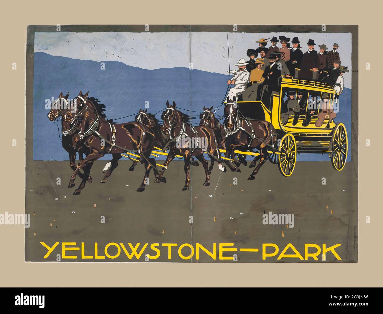 Poster tedesco d'epoca - Ludwig Hohlwein (1874-1949) Parco di Yellowstone, Stagecoach, c 1910. Foto Stock