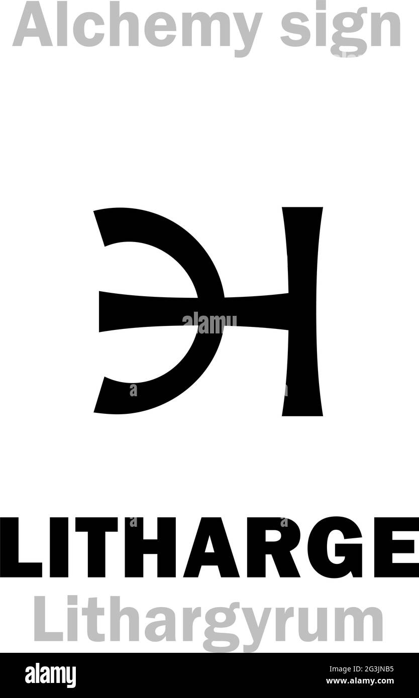 Alchimia Alfabeto: LITHARGE (Lithargyrum, Lythargirum), anche: Glätte (tedesco), Litahryros (greco). Ossido di piombo (Calx di piombo), ossido di piombo. Illustrazione Vettoriale