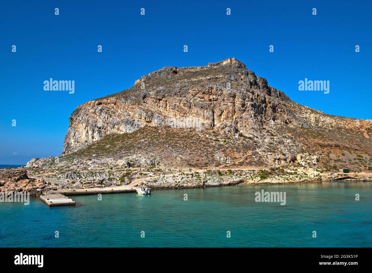 Imeri Gramvousa, eine Felseninsel vor der Südwestküste der Insel Kreta, Griechenland Foto Stock