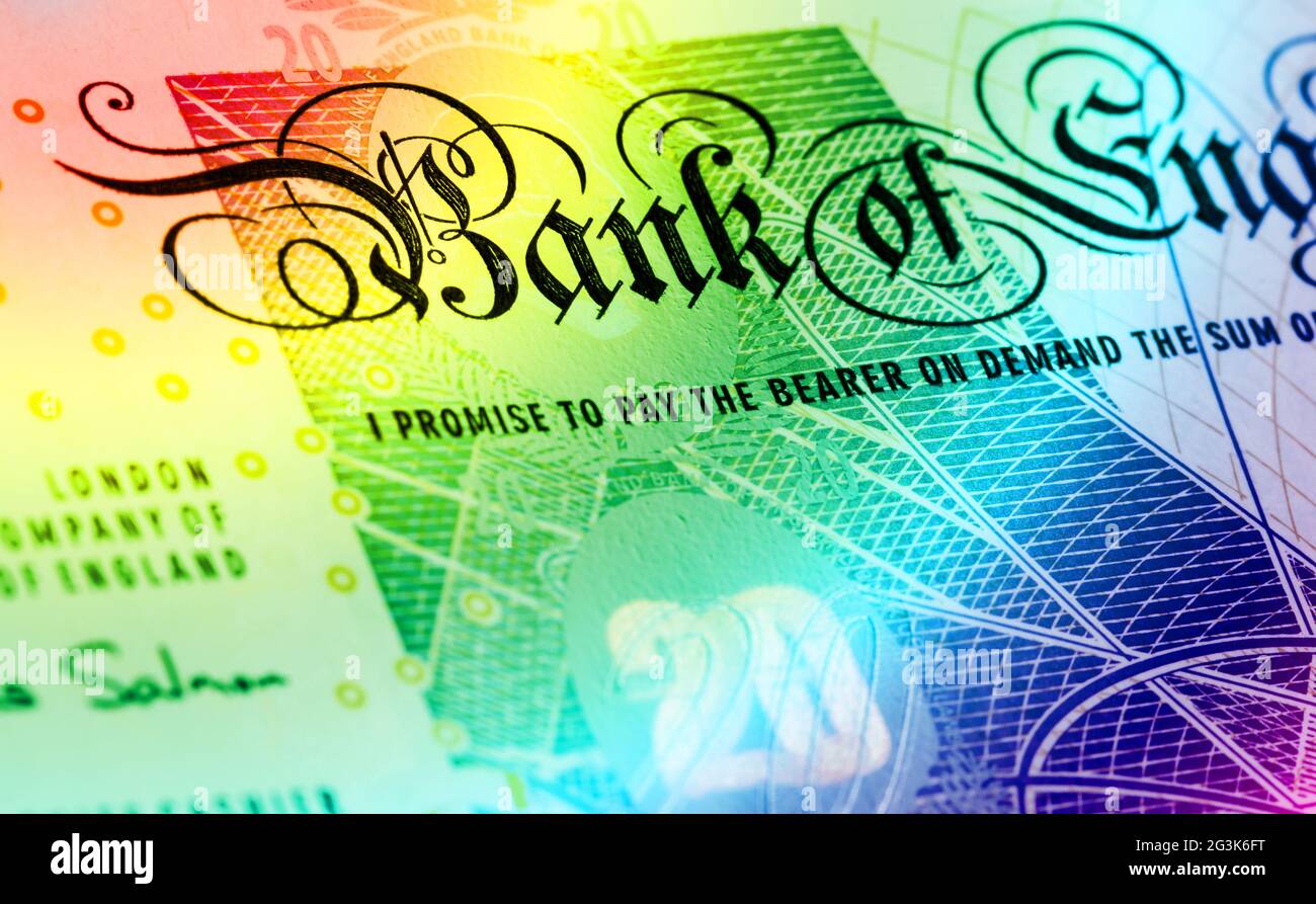 Sterlina sfondo valuta - 20 sterline - Arcobaleno Foto Stock