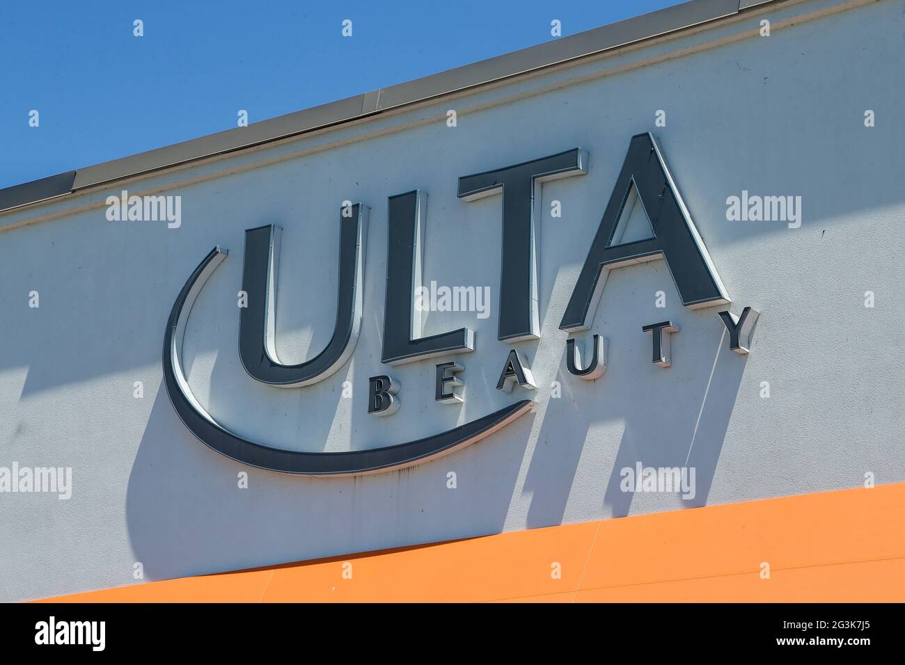 Il segno del negozio Ulta Beauty è visto al mercato Monroe in Pennsylvania. Foto Stock