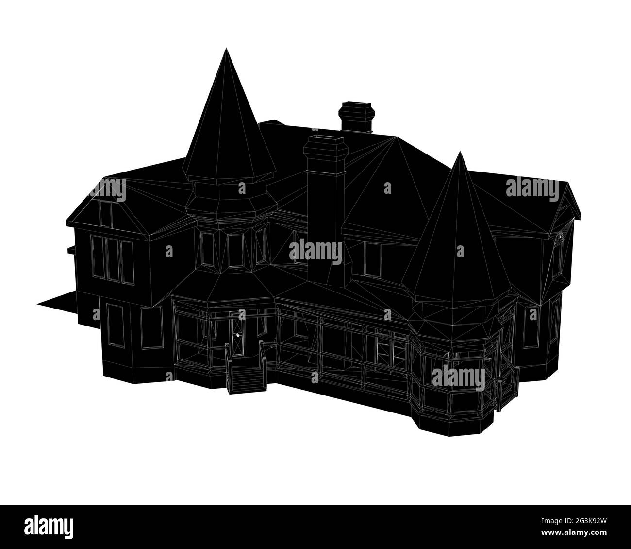 Silhouette di una casa privata su sfondo bianco. Illustrazione vettoriale. Illustrazione Vettoriale