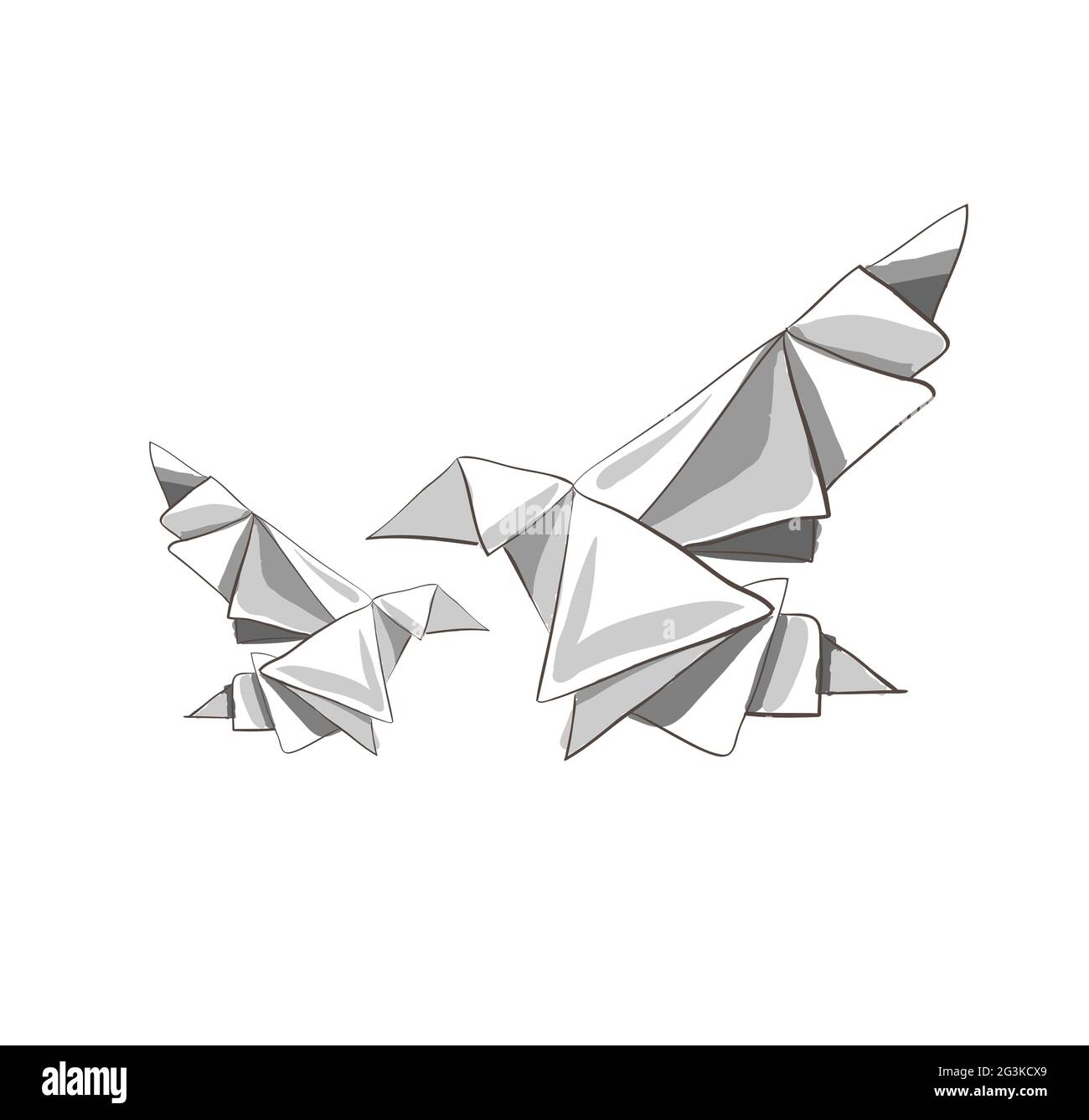 Illustrazione di due uccelli dipinti di origami Foto Stock