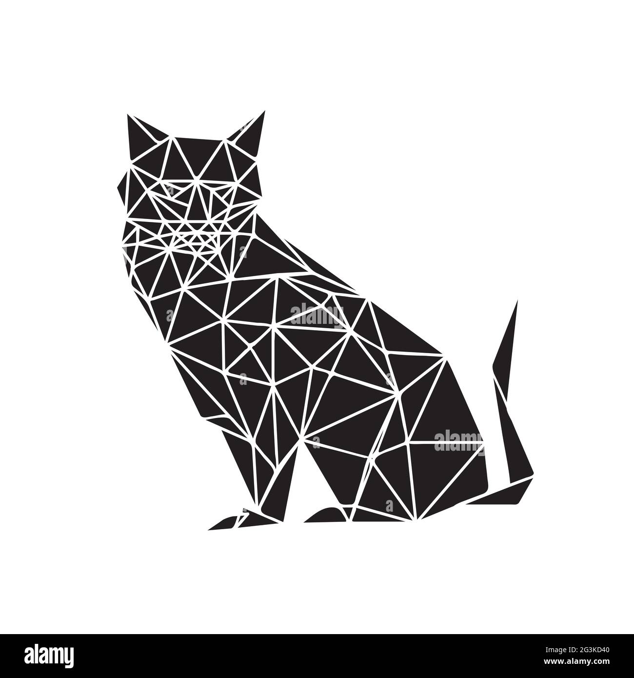 Illustrazione di un gatto origami monocromatico Foto Stock