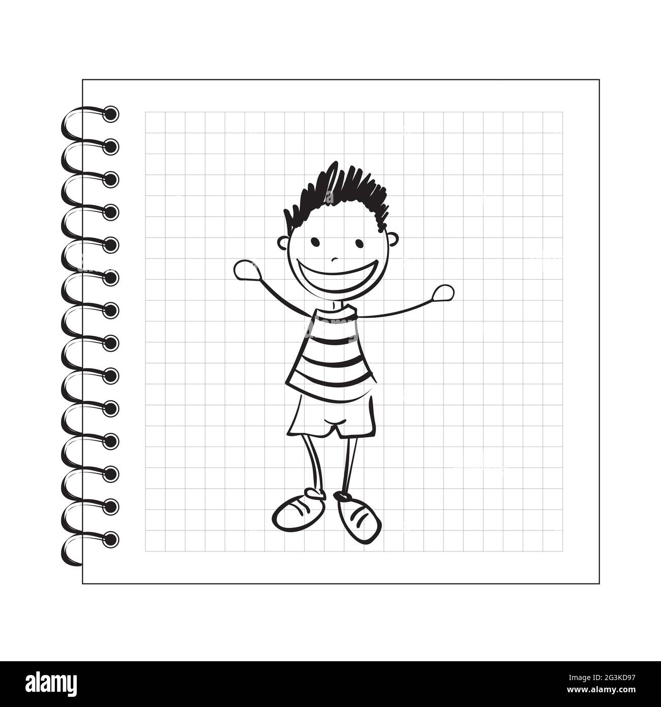 Illustrazione del ragazzo di doodle su carta del blocco note Foto Stock
