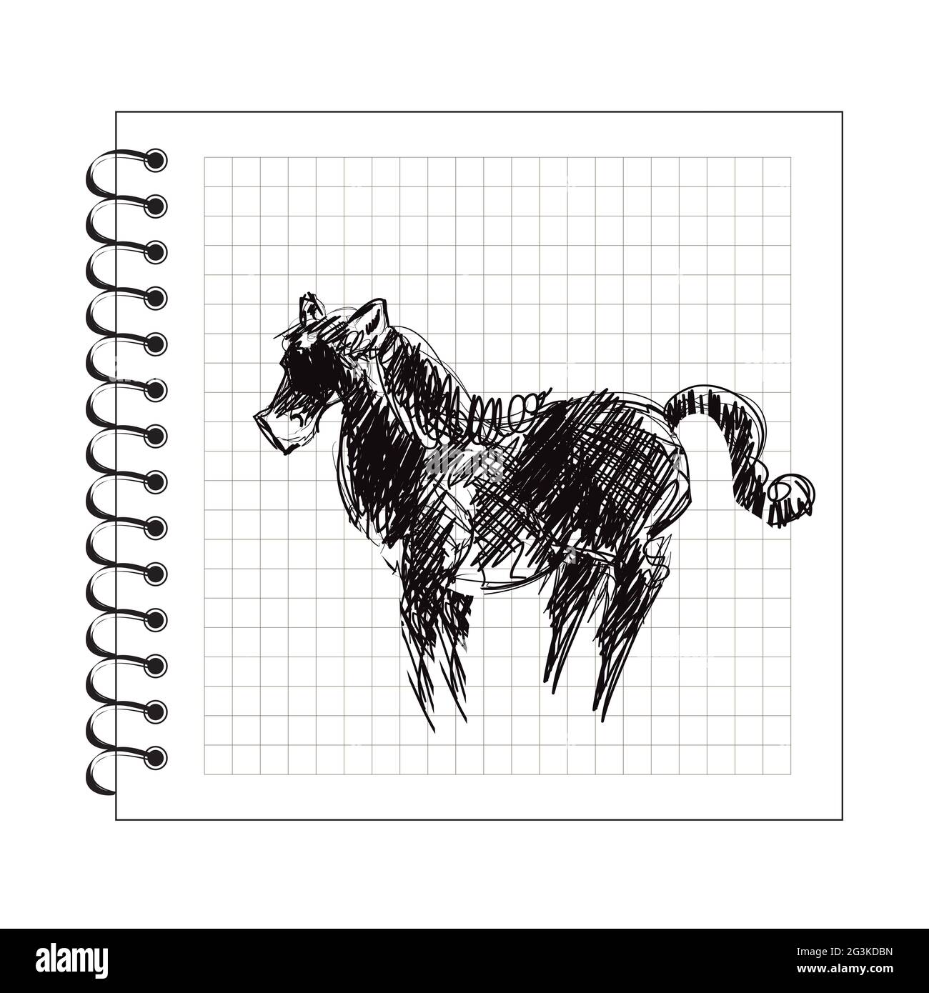 Illustrazione del cavallo di doodle su carta del blocco note Foto Stock