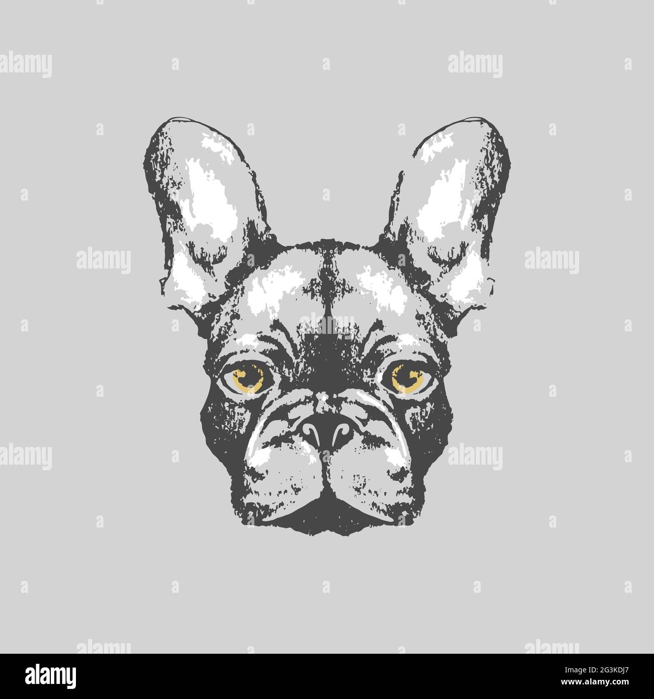 Ritratto di bulldog francese disegnato a mano Foto Stock