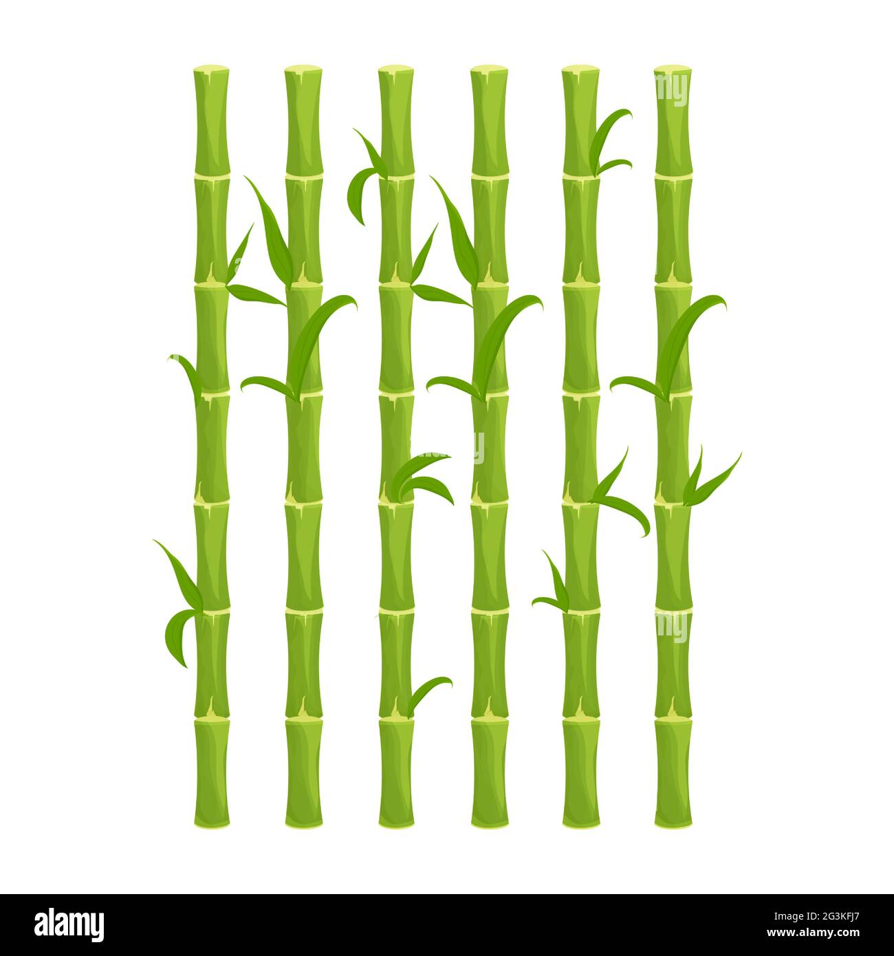 Recinzione di bambù verde con foglie, muro in stile cartone animato isolato su sfondo bianco. Barriera naturale da bastoni, tavole. Protezione rustica all'aperto. Come Illustrazione Vettoriale
