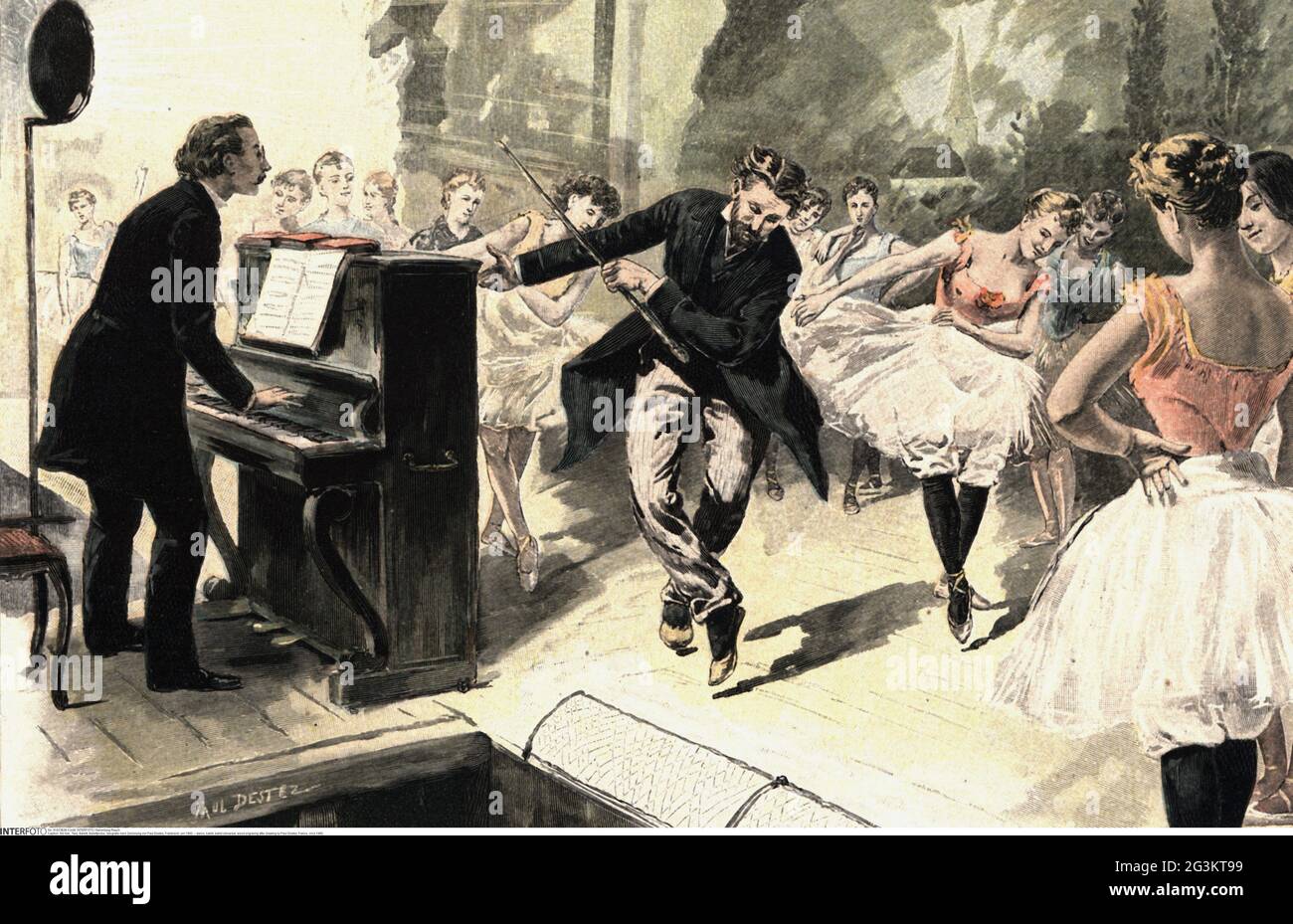 Danza, balletto, prove di balletto, incisione in legno dopo il disegno di Paul Destez, Francia, circa 1880, IL COPYRIGHT DELL'ARTISTA NON DEVE ESSERE ELIMINATO Foto Stock