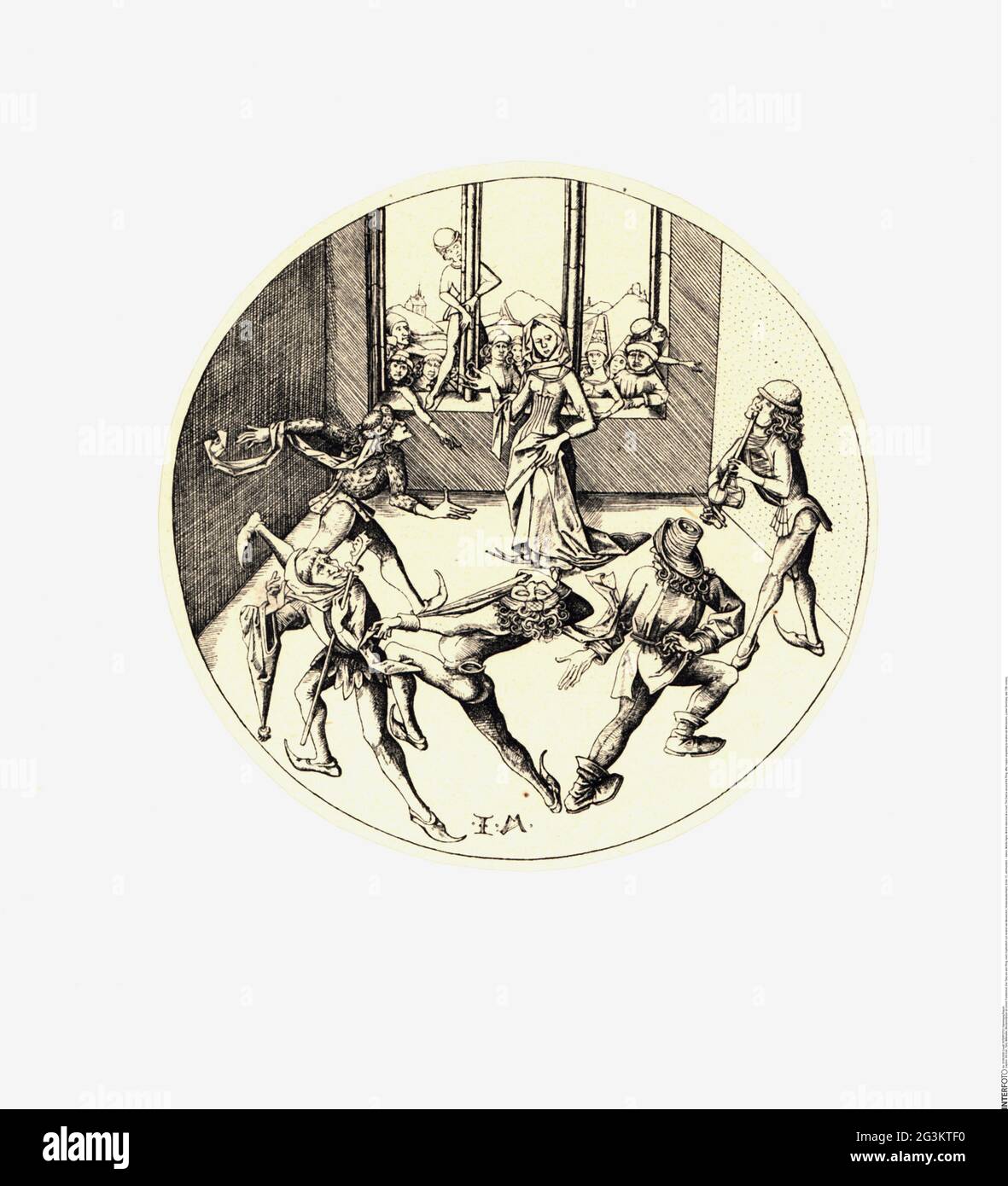 Danza, Medioevo, ballerini Morris a una corte, la danza intorno all'anello, IL COPYRIGHT DELL'ARTISTA NON DEVE ESSERE CHIARITO Foto Stock