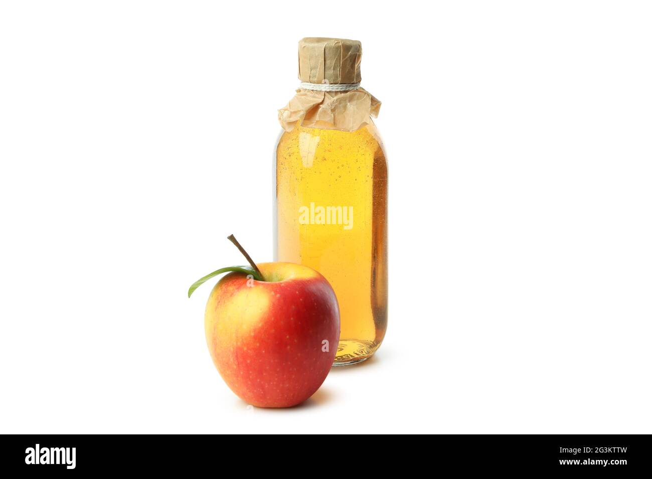 Aceto di mele fatto in casa isolato su sfondo bianco Foto Stock