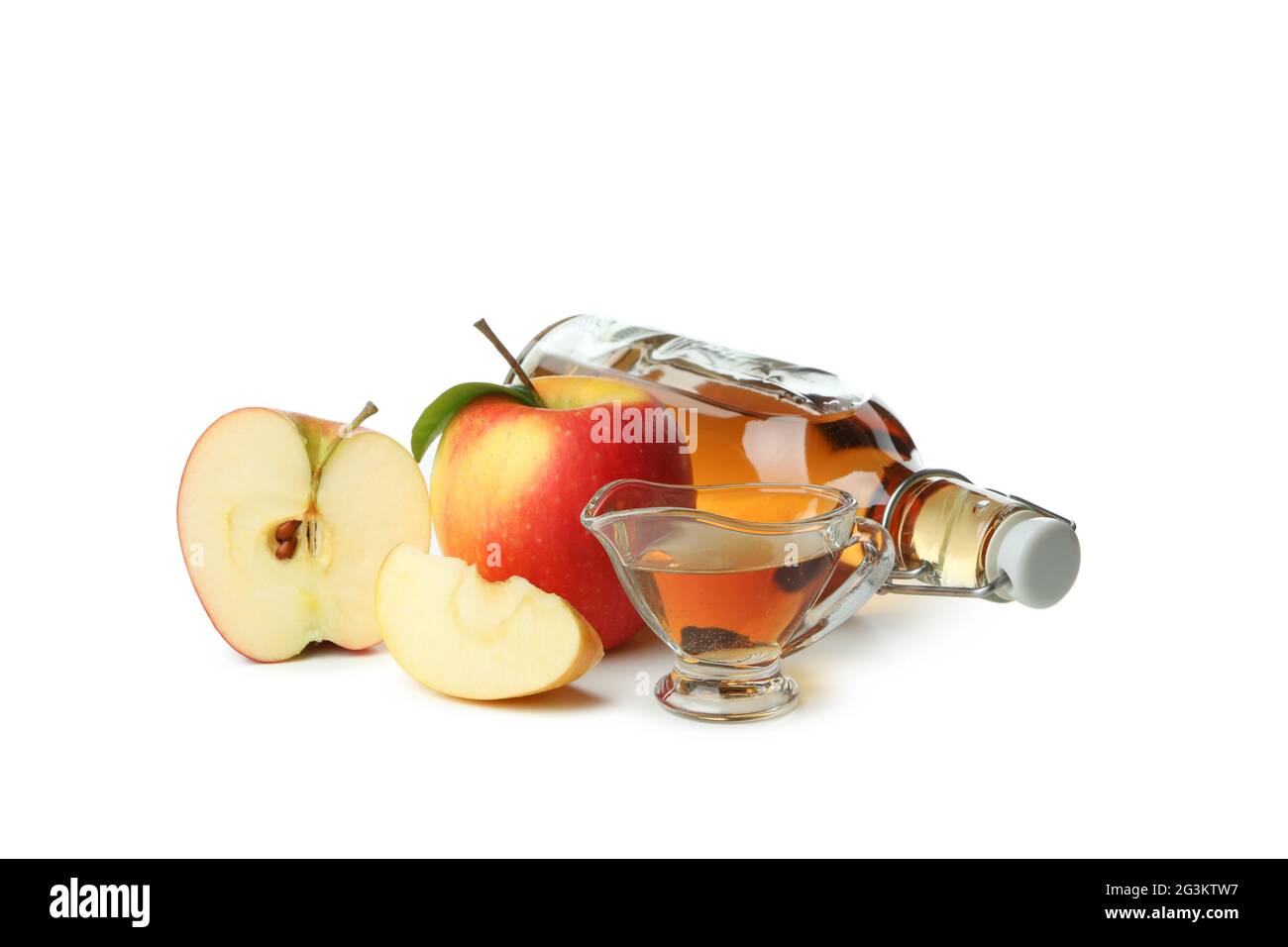 Aceto di mele fatto in casa isolato su sfondo bianco Foto Stock
