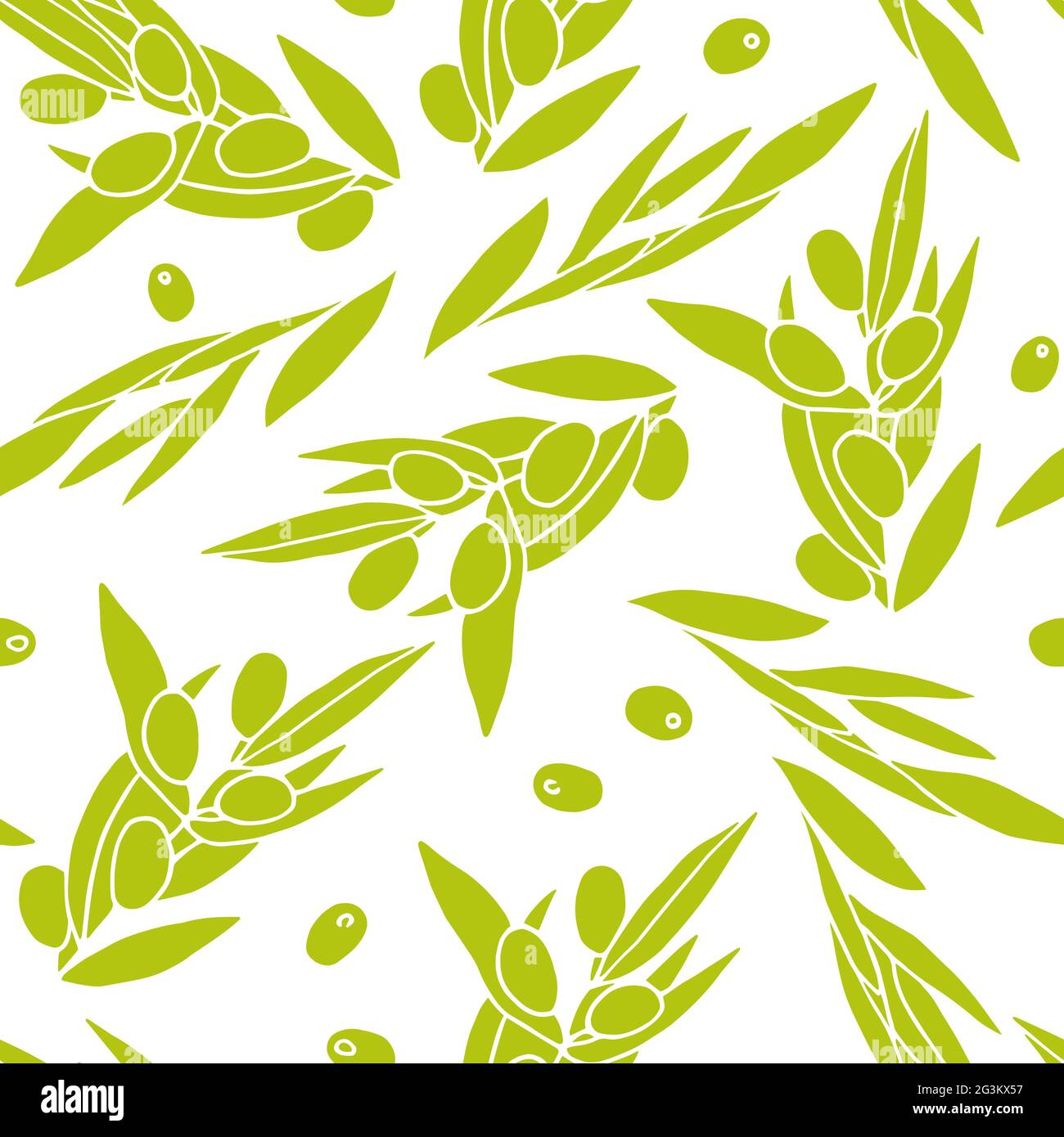 Lives con pattern senza giunture. Contorno verde rami di oliva isolati su sfondo bianco. Casualmente arrangiato Berries e foglie d'oliva. Prodotto naturale vettoriale Illustrazione Vettoriale