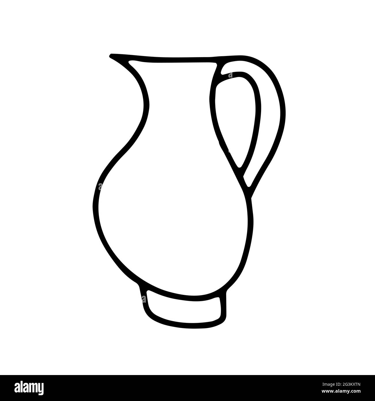 Doodle minimalista vaso disegnato a mano. Caraffa con profilo isolato su sfondo bianco. Utensili da cucina accoglienti, graziosi utensili da cucina, piatti per il latte, caffè, bevande Illustrazione Vettoriale