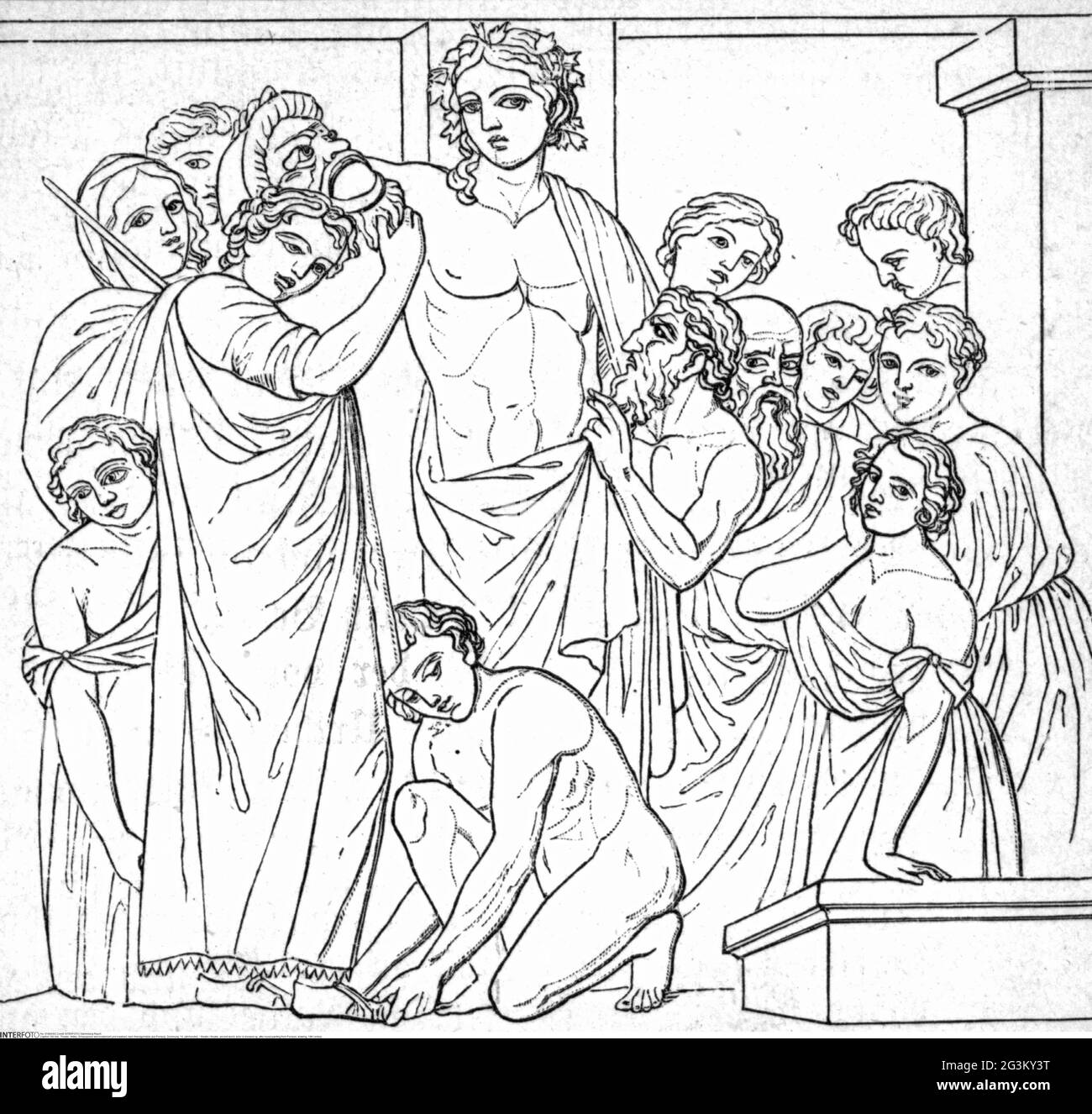 teatro / teatro, mondo antico, attore è vestito, dopo la pittura murale di Pompei, disegno, ARTISTA DEL DIRITTO D'AUTORE NON DEVE ESSERE CANCELLATO Foto Stock