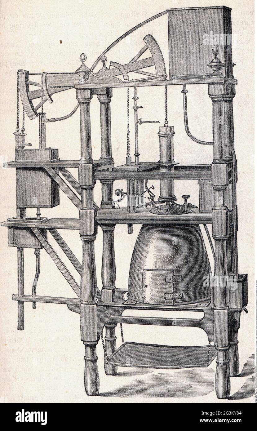 Tecniche, macchinari, motore a vapore atmosferico di Thomas Newcomen, 1712, incisione del legno, COPYRIGHT DELL'ARTISTA NON DEVE ESSERE ELIMINATO Foto Stock