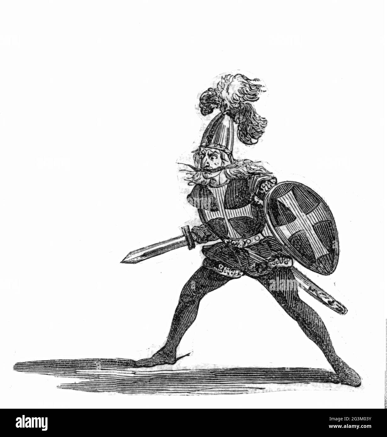 teatro / teatro, figura / costumi, 'St. George e il Drago', disegno, 1850, IL COPYRIGHT DELL'ARTISTA NON DEVE ESSERE ELIMINATO Foto Stock