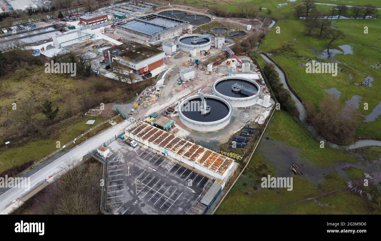 Vista aerea dei lavori di trattamento delle acque reflue del New Yorkshire, Waterside Road, Beverley, East Riding of Yorkshire, England, UK, gennaio 2021 Foto Stock