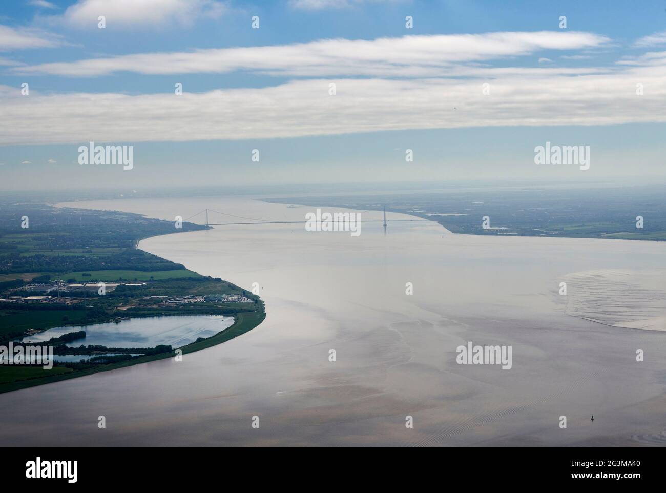 Una vista aerea dell'estuario del fiume Humber, East Yorkshire, Inghilterra settentrionale, Regno Unito Foto Stock