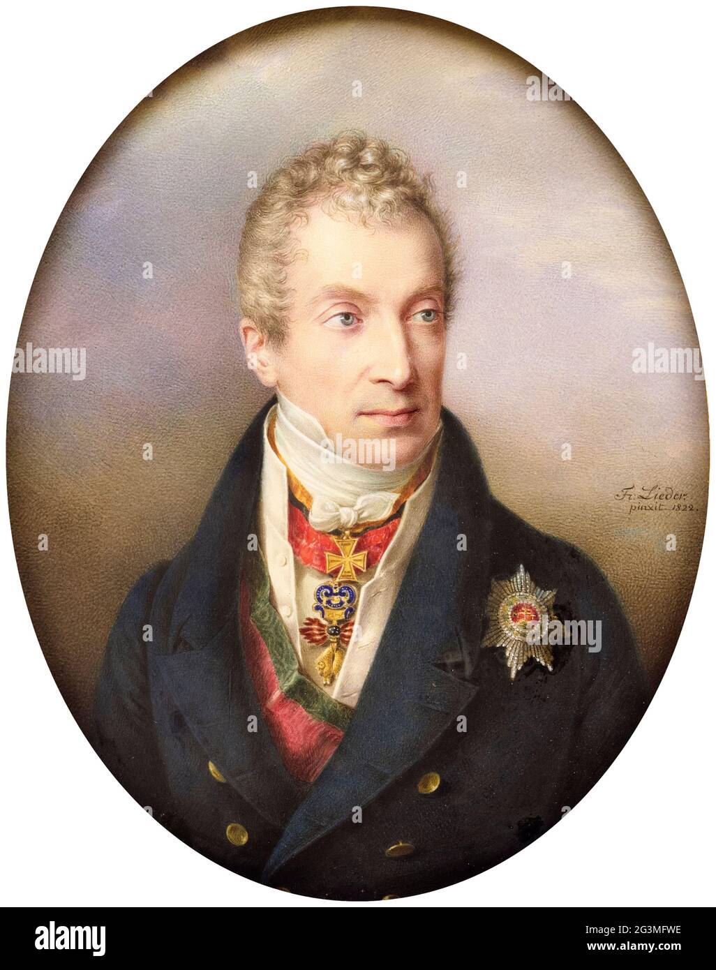 Klemens Wenzel Nepomuk Lothar (1773-1859) Principe di Metternich-Winneburg, diplomatico austriaco, ritratto in miniatura di Friedrich Johann Gottlieb Lieder, 1822 Foto Stock