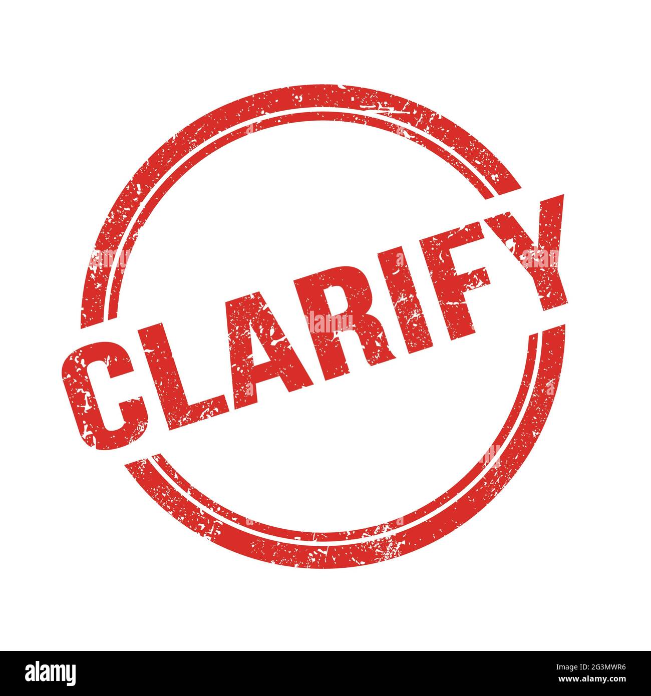 CHIARISCI il testo scritto sul francobollo rosso rotondo vintage. Foto Stock