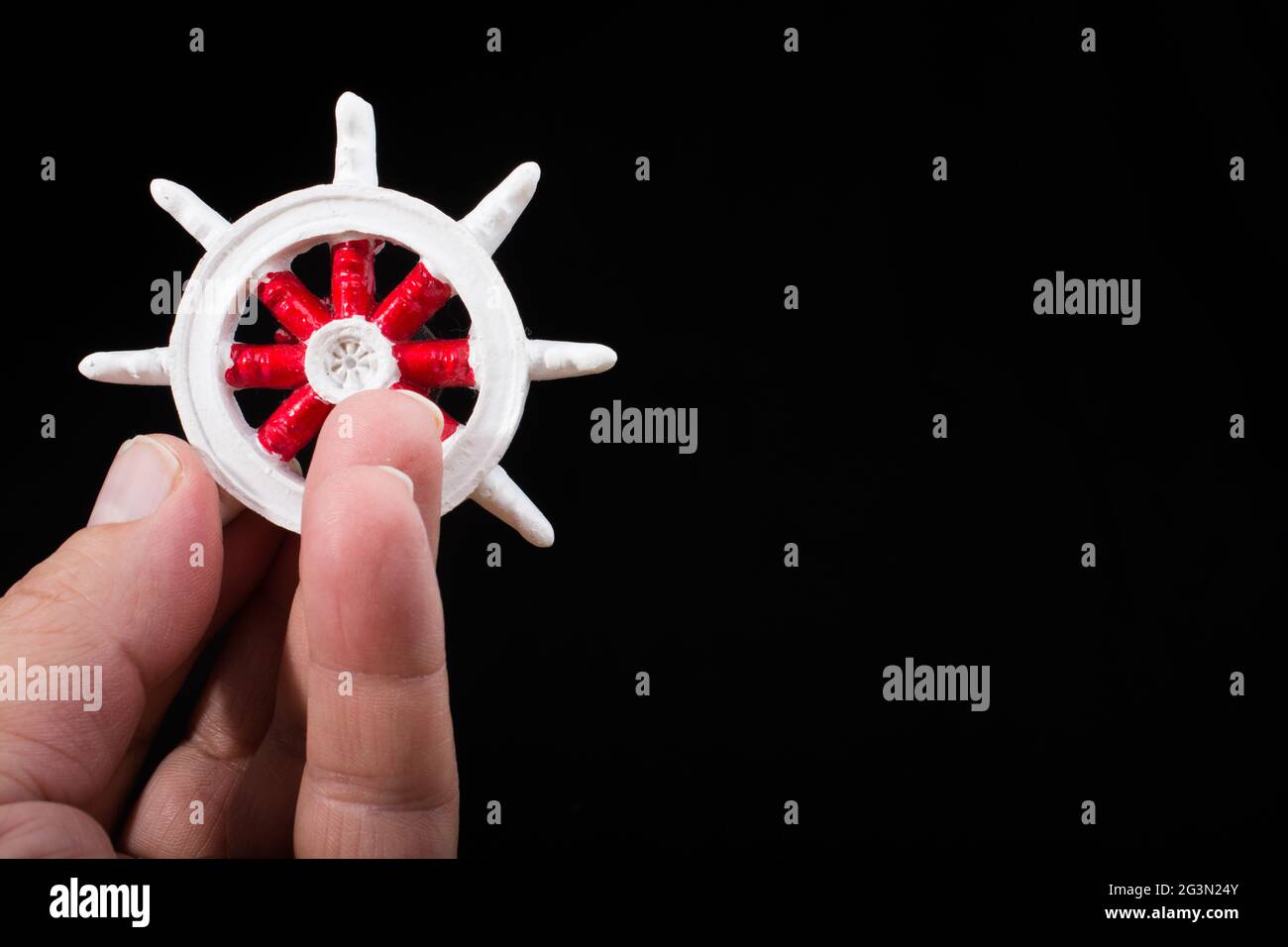 Volante di un'imbarcazione su tela Foto Stock