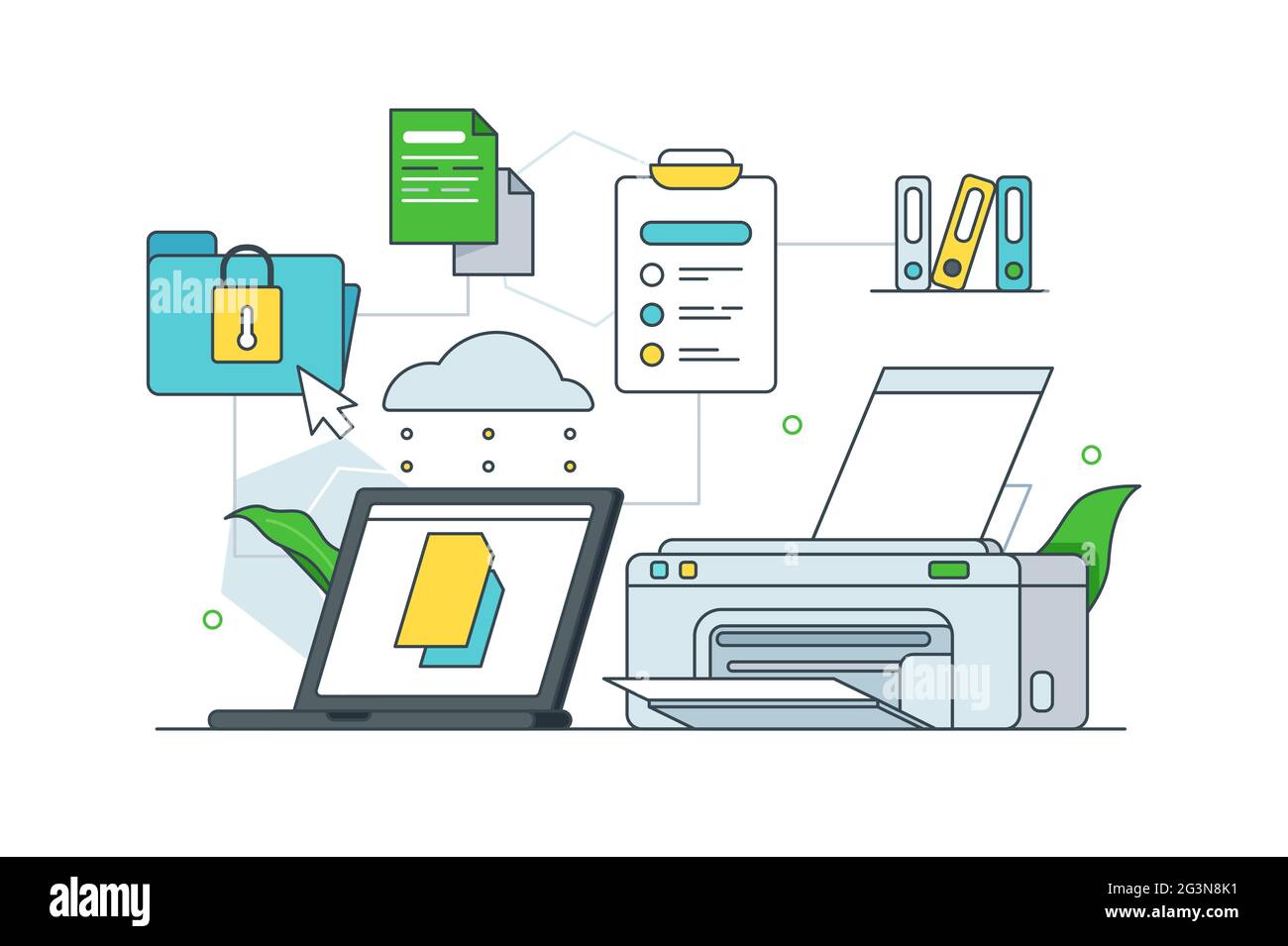 Stampa e memorizzazione di documenti fisici Illustrazione Vettoriale