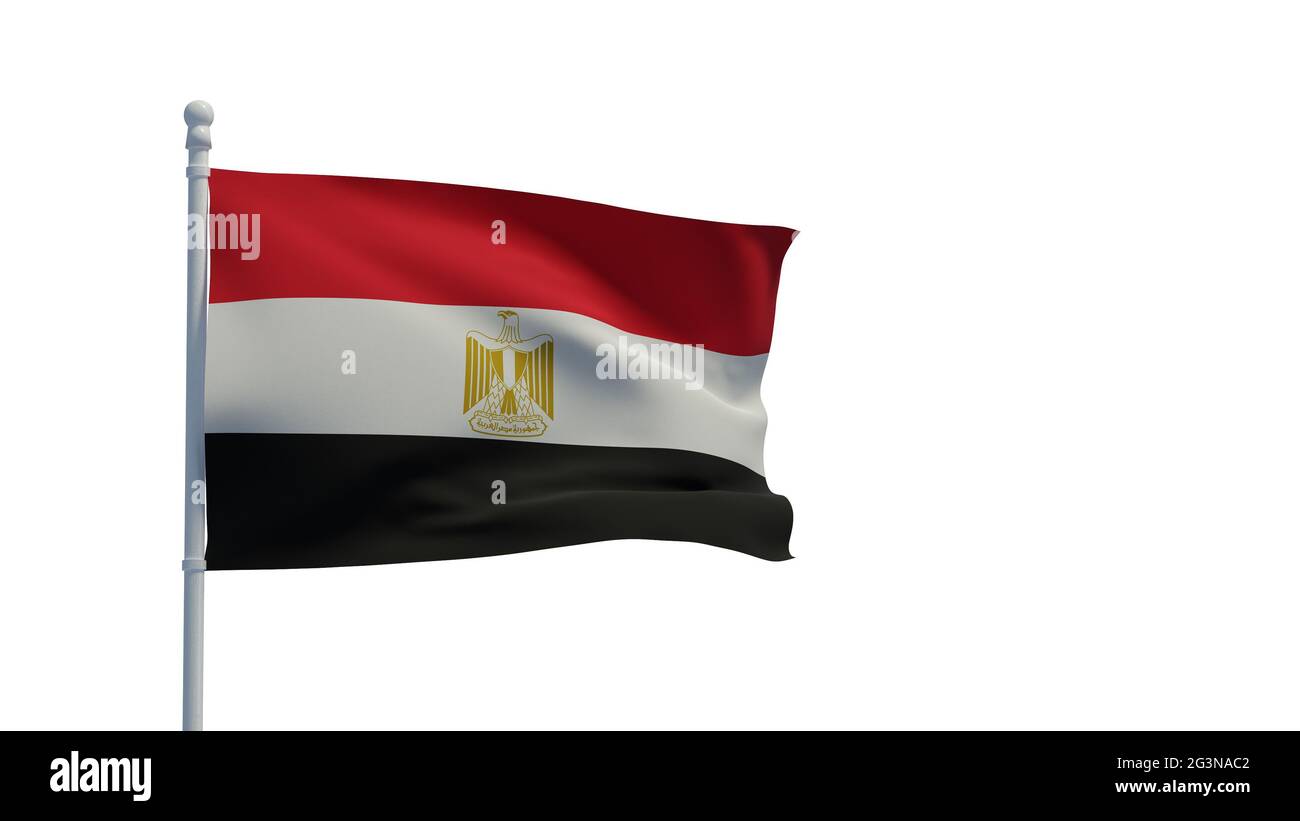 Bandiera nazionale della Repubblica araba d'Egitto, che sventola nel vento. Rendering 3d, CGI Foto Stock