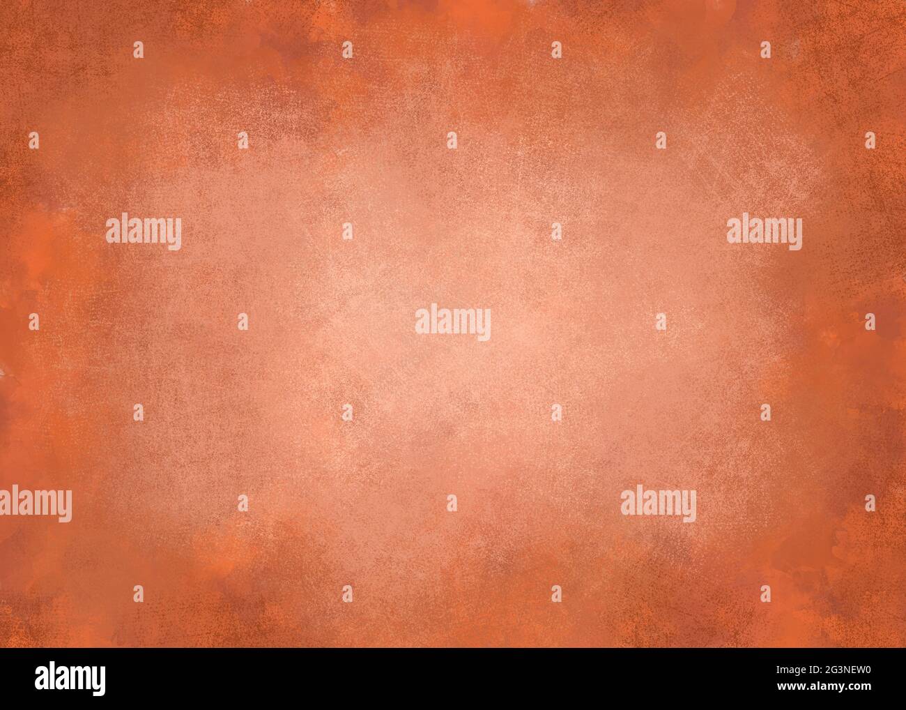 Sfondo a grunge astratto con macchie di inchiostro in tangerine con centro illuminato. Arancio vintage design per imballaggio, stampe. Grana carta. Foto Stock