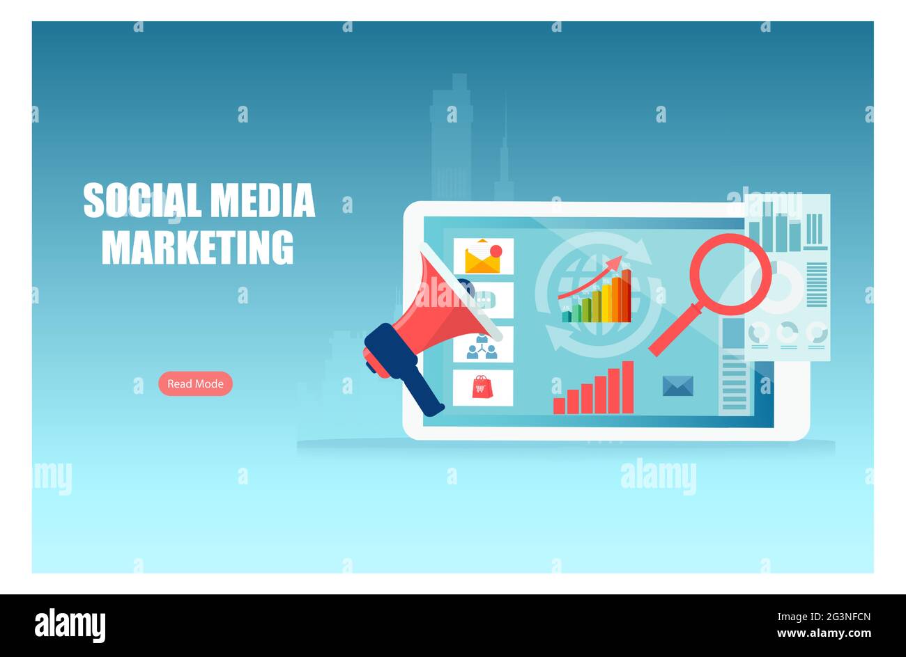 Social media, marketing digitale e analisi dei dati di vendita Illustrazione Vettoriale