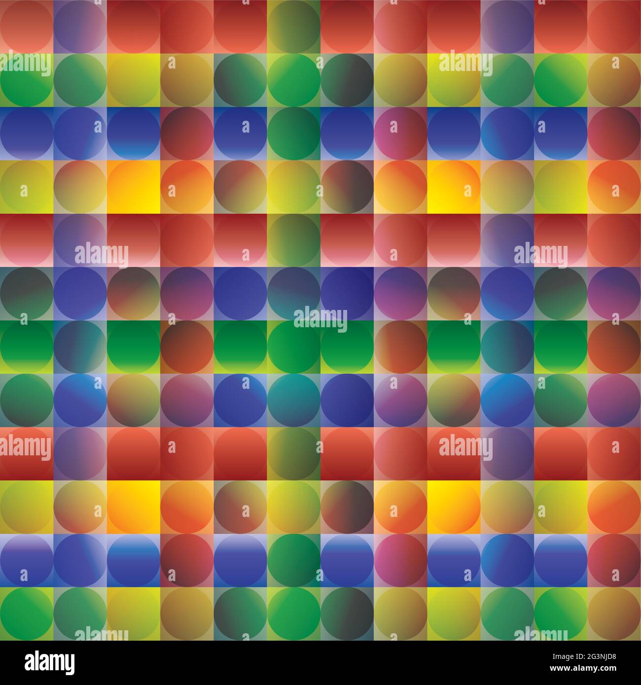 Modello di sfondo con linee di incrocio, quadrati e cerchi multicolore, disegno stile tessuto. Sfondo Illustrazione Vettoriale